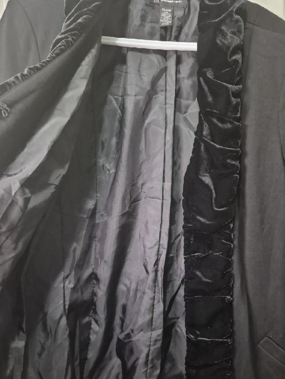 INC International Concepts Black Dress Coat with Velvet Trim - Picture 10 of 12